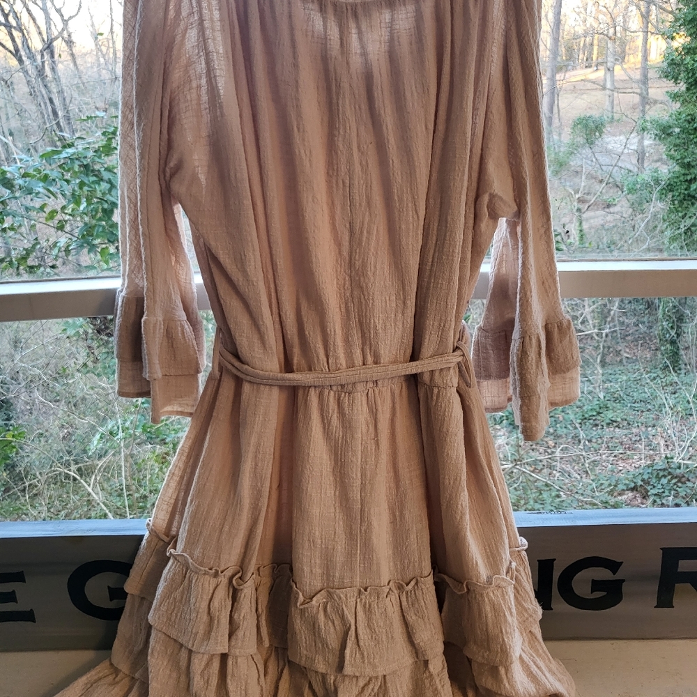 Cream Linen Gauzy Tunic short dress ruffles easter Plus